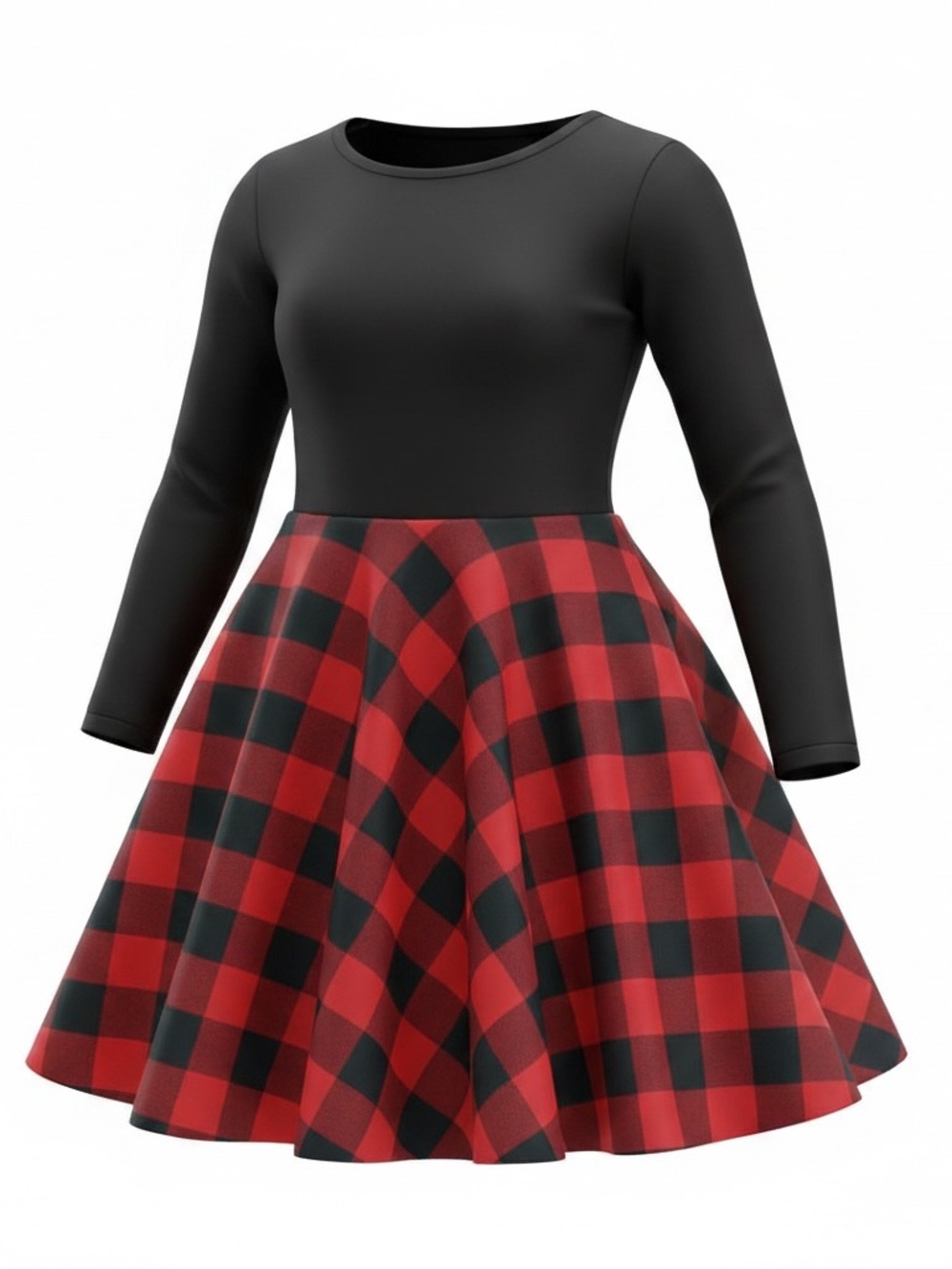 Girls' Red & Black Plaid Long-Sleeve Fit-and-Flare Dress